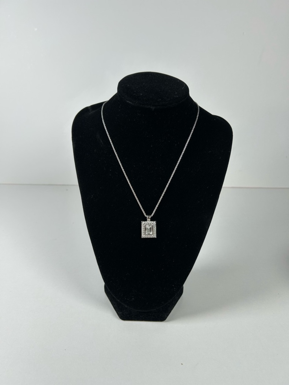 Swarovski Necklace Rectangle Pendant Clear Crystal Rhodium Plated Authentic
